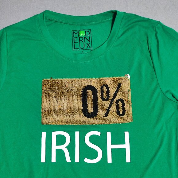 Modern Lux Irish T-shirt women's size M green with gold reversible sequence - Picture 2 of 8